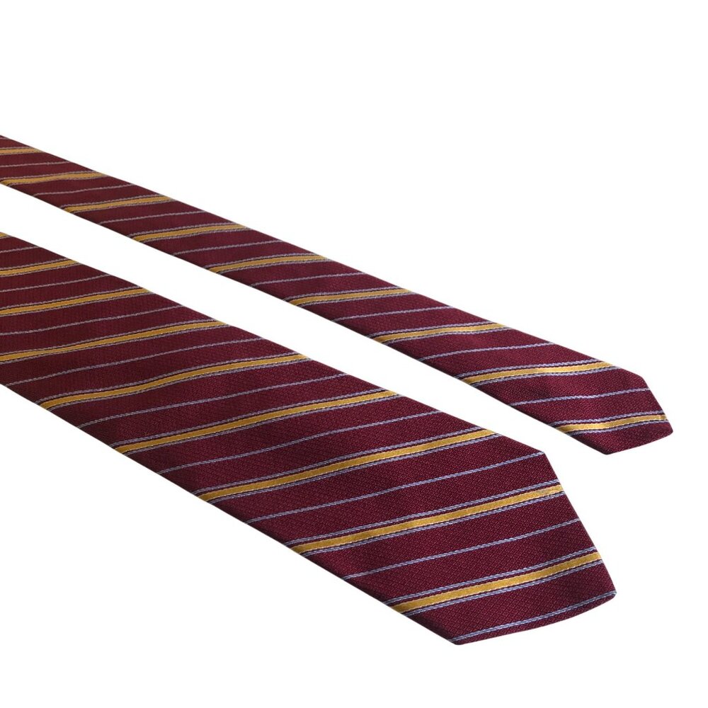 Brooks Brothers 346 Burgundy Yellow White Striped Silk Tie Classic Office Gift
